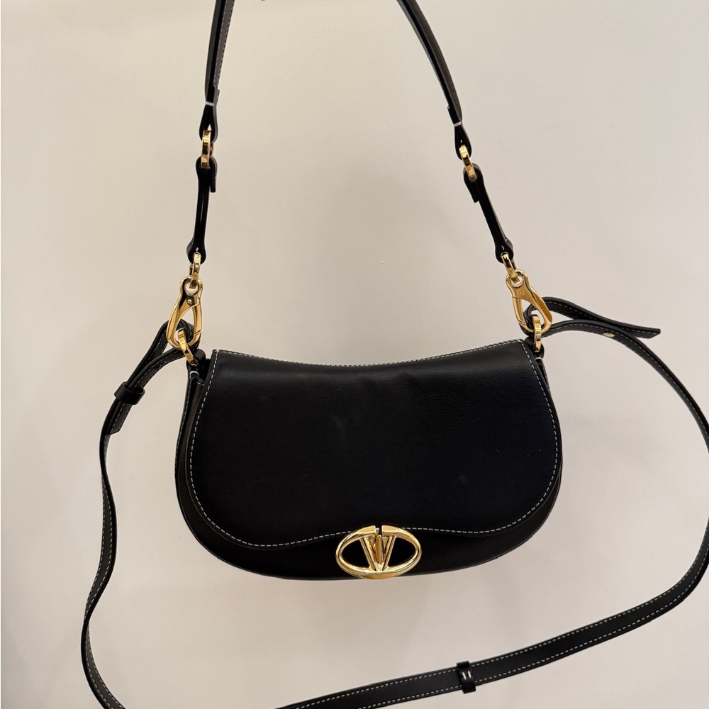 Valentino Black Shoulder Bag with Gold Details